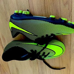 Little boy size 11 neon green black soccer cleats Nike sneakers like new toddler